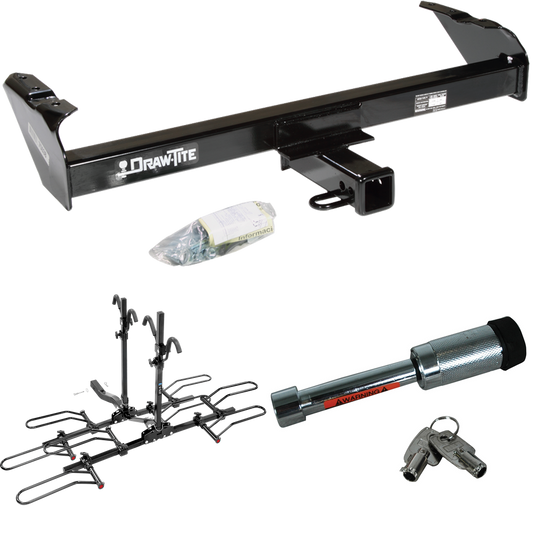 Fits 1986-1989 Dodge W100 Trailer Hitch Tow PKG w/ 4 Bike Plaform Style Carrier Rack + Hitch Lock By Draw-Tite