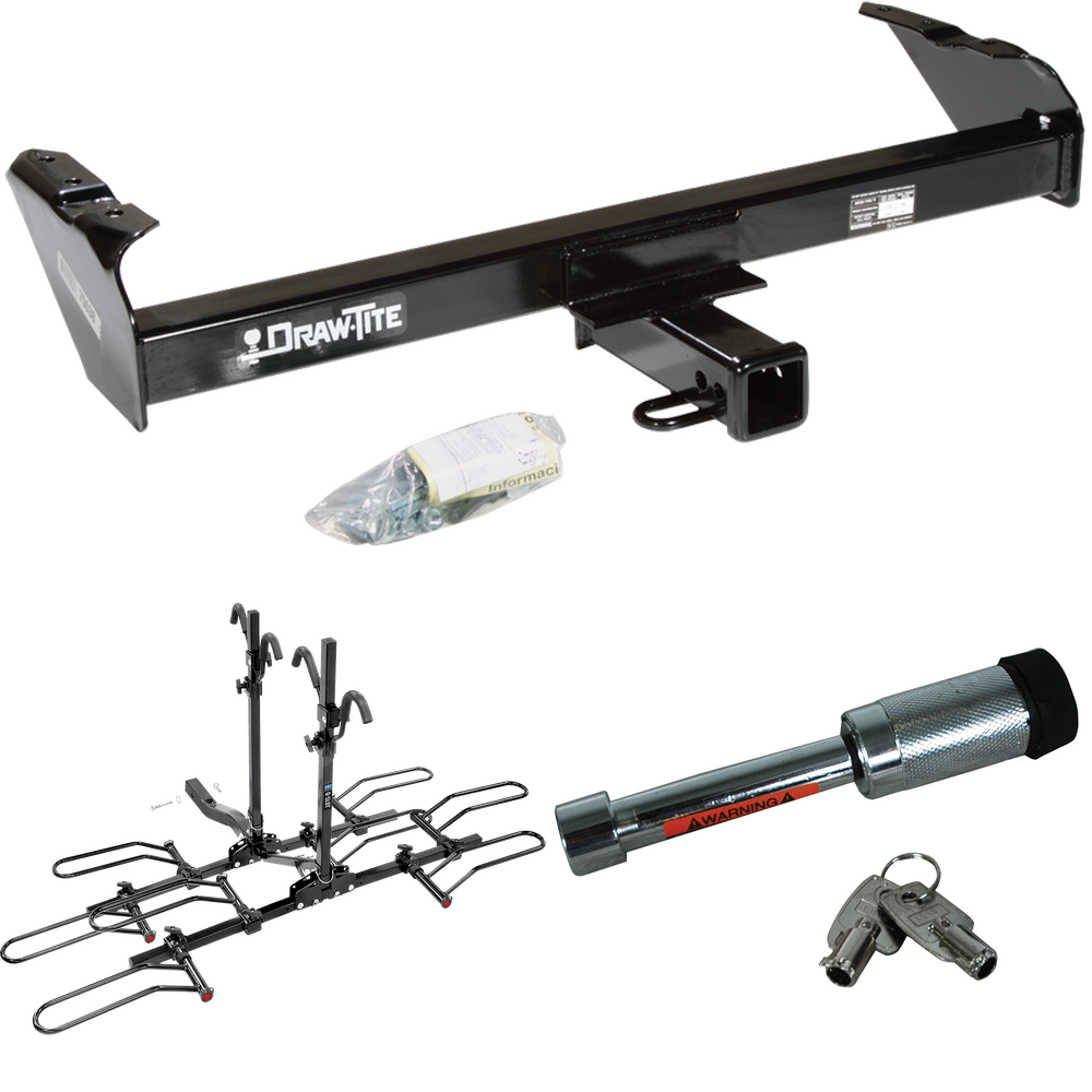 Fits 1987-1996 Ford F-250 Trailer Hitch Tow PKG w/ 4 Bike Plaform Style Carrier Rack + Hitch Lock By Draw-Tite