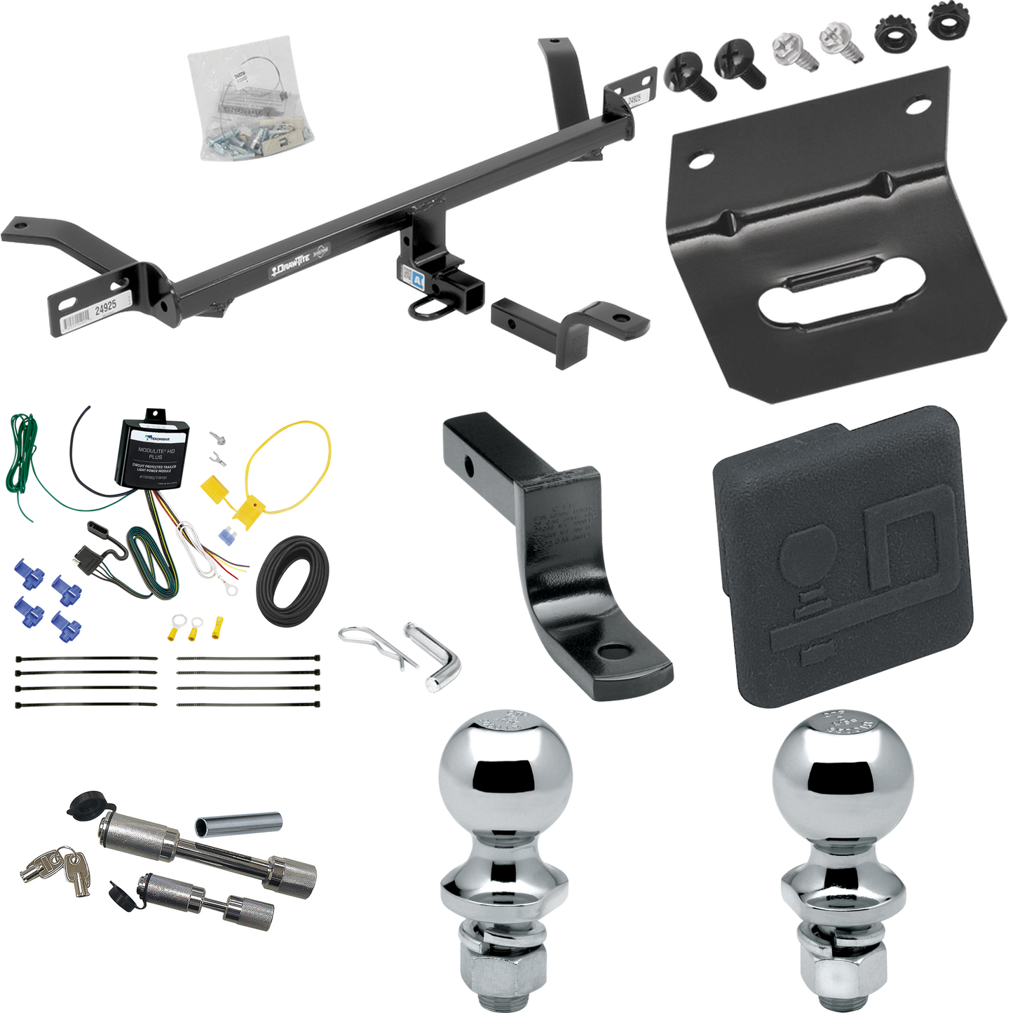 Fits 2016-2017 Volkswagen GTI Trailer Hitch Tow PKG w/ 4-Flat Wiring Harness + Draw-Bar + 1-7/8" + 2" Ball + Wiring Bracket + Hitch Cover + Dual Hitch & Coupler Locks By Draw-Tite