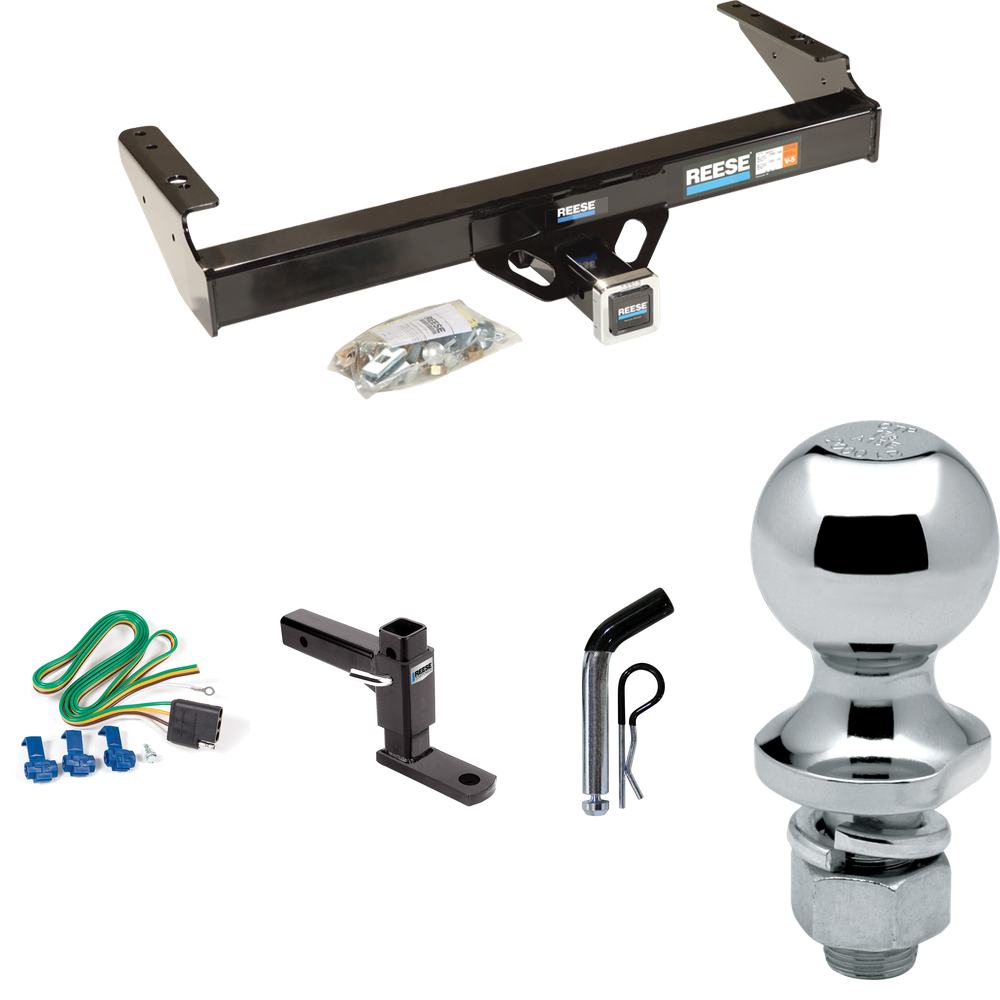 Fits 1986-1989 Dodge D100 Trailer Hitch Tow PKG w/ 4-Flat Wiring + Adjustable Drop Rise Ball Mount + Pin/Clip + 1-7/8" Ball By Reese Towpower