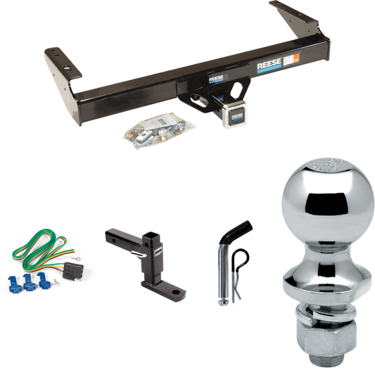 Fits 1986-1993 Dodge D250 Trailer Hitch Tow PKG w/ 4-Flat Wiring + Adjustable Drop Rise Ball Mount + Pin/Clip + 1-7/8" Ball By Reese Towpower