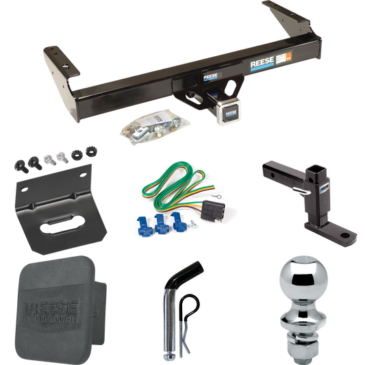 Fits 1971-1980 Dodge D300 Trailer Hitch Tow PKG w/ 4-Flat Wiring + Adjustable Drop Rise Ball Mount + Pin/Clip + 1-7/8" Ball + Wiring Bracket + Hitch Cover By Reese Towpower