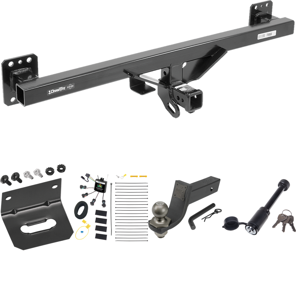 Fits 2007-2016 Audi Q7 Trailer Hitch Tow PKG w/ 4-Flat Zero Contact "No Splice" Wiring + Interlock Tactical Starter Kit w/ 3-1/4" Drop & 2" Ball + Tactical Dogbone Lock + Wiring Bracket By Draw-Tite