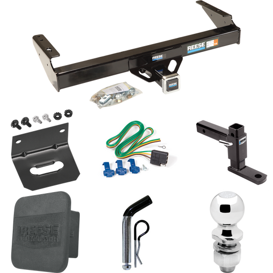 Fits 1986-1993 Dodge W350 Trailer Hitch Tow PKG w/ 4-Flat Wiring + Adjustable Drop Rise Ball Mount + Pin/Clip + 2" Ball + Wiring Bracket + Hitch Cover By Reese Towpower