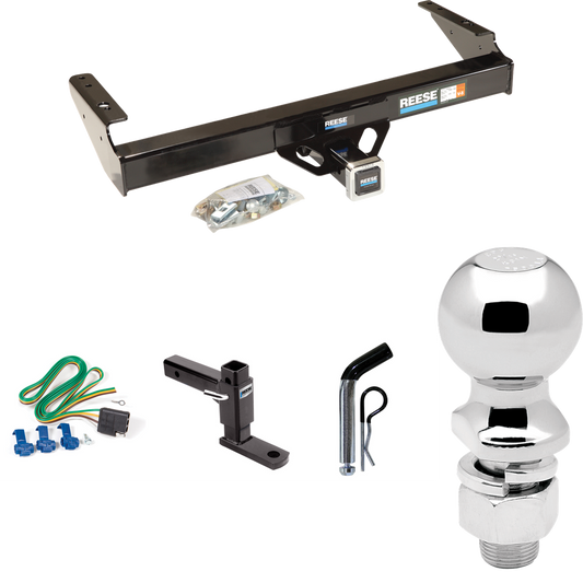 Fits 1981-1993 Dodge W250 Trailer Hitch Tow PKG w/ 4-Flat Wiring + Adjustable Drop Rise Ball Mount + Pin/Clip + 2-5/16" Ball By Reese Towpower