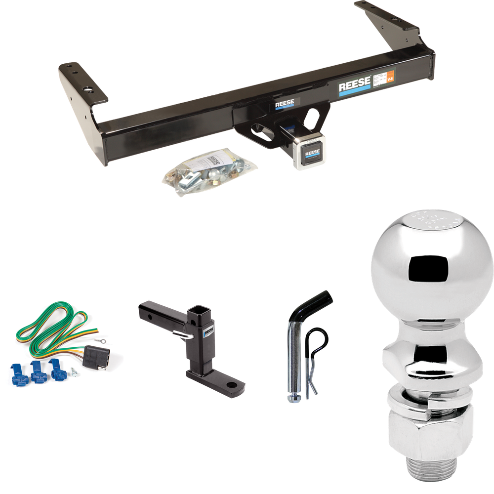 Fits 1980-1986 Ford F-150 Trailer Hitch Tow PKG w/ 4-Flat Wiring + Adjustable Drop Rise Ball Mount + Pin/Clip + 2-5/16" Ball (Excludes: w/Custom Fascia Models) By Reese Towpower