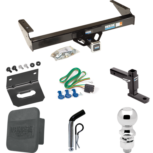 Fits 1977-1993 Dodge W150 Trailer Hitch Tow PKG w/ 4-Flat Wiring + Adjustable Drop Rise Ball Mount + Pin/Clip + 2-5/16" Ball + Wiring Bracket + Hitch Cover By Reese Towpower