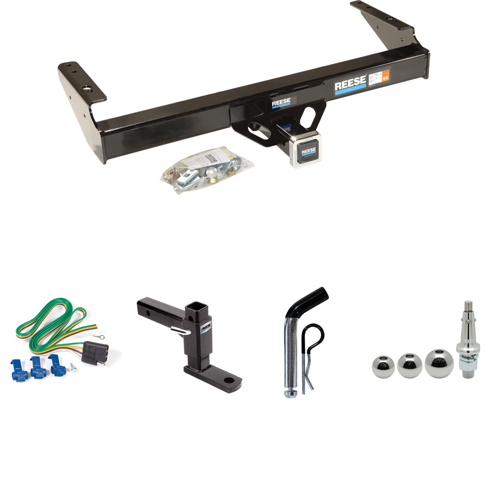 Fits 1971-1972 Dodge W300 Trailer Hitch Tow PKG w/ 4-Flat Wiring + Adjustable Drop Rise Ball Mount + Pin/Clip + Inerchangeable 1-7/8" & 2" & 2-5/16" Balls By Reese Towpower