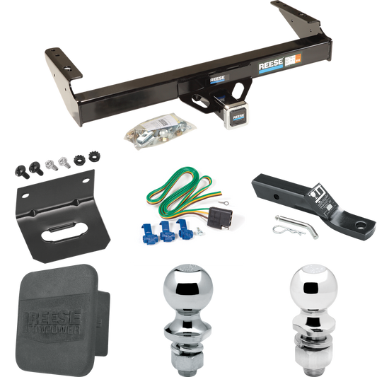 Fits 1981-1993 Dodge W250 Trailer Hitch Tow PKG w/ 4-Flat Wiring + Ball Mount w/ 2" Drop & 2" Ball + 1-7/8" Ball + Wiring Bracket + Hitch Cover By Reese Towpower