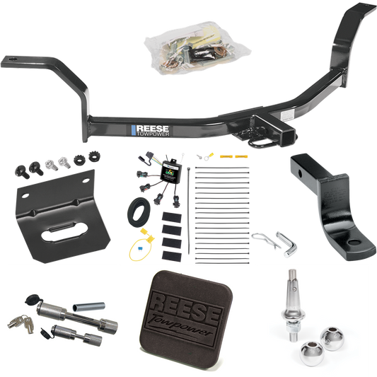 Fits 2001-2005 Honda Civic Trailer Hitch Tow PKG w/ 4-Flat Zero Contact "No Splice" Wiring Harness + Draw-Bar + Interchangeable 1-7/8" & 2" Balls + Wiring Bracket + Hitch Cover + Dual Hitch & Coupler Locks By Reese Towpower