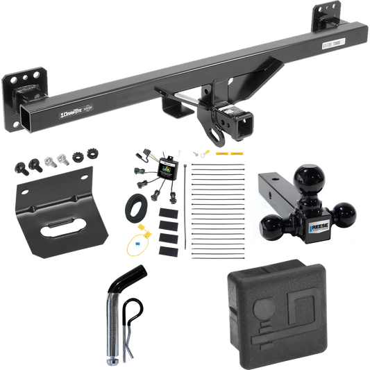 Fits 2007-2016 Audi Q7 Trailer Hitch Tow PKG w/ 4-Flat Zero Contact "No Splice" Wiring + Triple Ball Ball Mount 1-7/8" & 2" & 2-5/16" Trailer Balls + Pin/Clip + Wiring Bracket + Hitch Cover By Draw-Tite