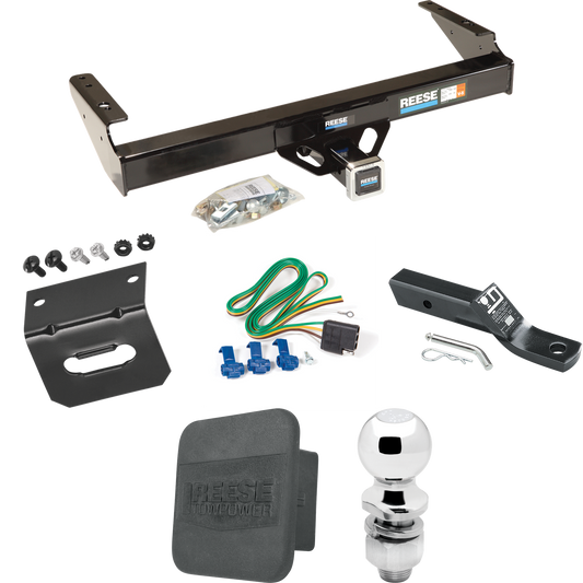 Fits 1971-1980 Dodge W200 Trailer Hitch Tow PKG w/ 4-Flat Wiring + Ball Mount w/ 2" Drop & 2" Ball + Wiring Bracket + Hitch Cover By Reese Towpower