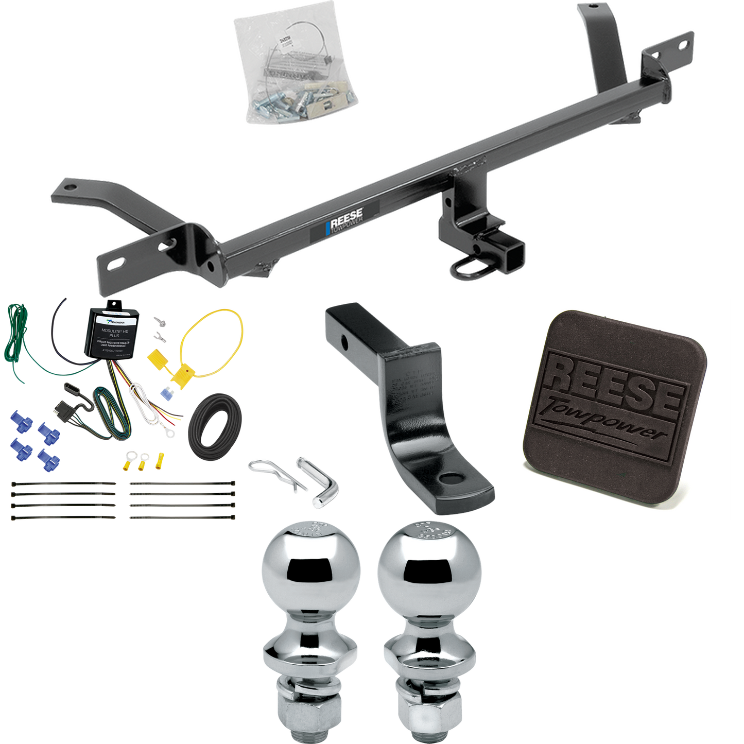 Fits 2016-2017 Volkswagen GTI Trailer Hitch Tow PKG w/ 4-Flat Wiring Harness + Draw-Bar + 1-7/8" + 2" Ball + Hitch Cover By Reese Towpower