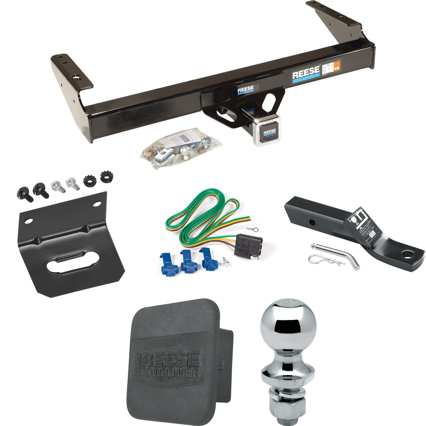 Fits 1978-1996 Ford Bronco Trailer Hitch Tow PKG w/ 4-Flat Wiring + Ball Mount w/ 2" Drop + 1-7/8" Ball + Wiring Bracket + Hitch Cover By Reese Towpower