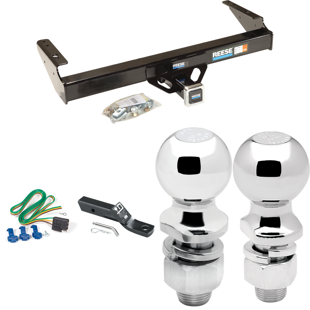 Fits 1980-1986 Ford F-250 Trailer Hitch Tow PKG w/ 4-Flat Wiring + Ball Mount w/ 2" Drop + 2" Ball + 2-5/16" Ball (Excludes: w/Custom Fascia Models) By Reese Towpower