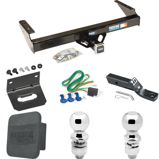 Fits 1981-1993 Dodge W250 Trailer Hitch Tow PKG w/ 4-Flat Wiring + Ball Mount w/ 2" Drop + 2" Ball + 2-5/16" Ball + Wiring Bracket + Hitch Cover By Reese Towpower