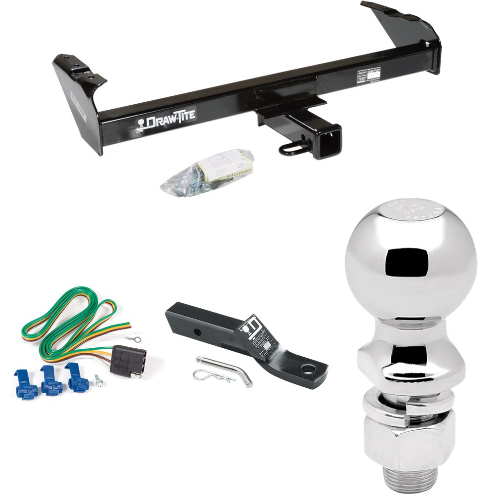 Fits 1980-1986 Ford F-350 Trailer Hitch Tow PKG w/ 4-Flat Wiring + Ball Mount w/ 2" Drop + 2-5/16" Ball (Excludes: w/Custom Fascia Models) By Draw-Tite