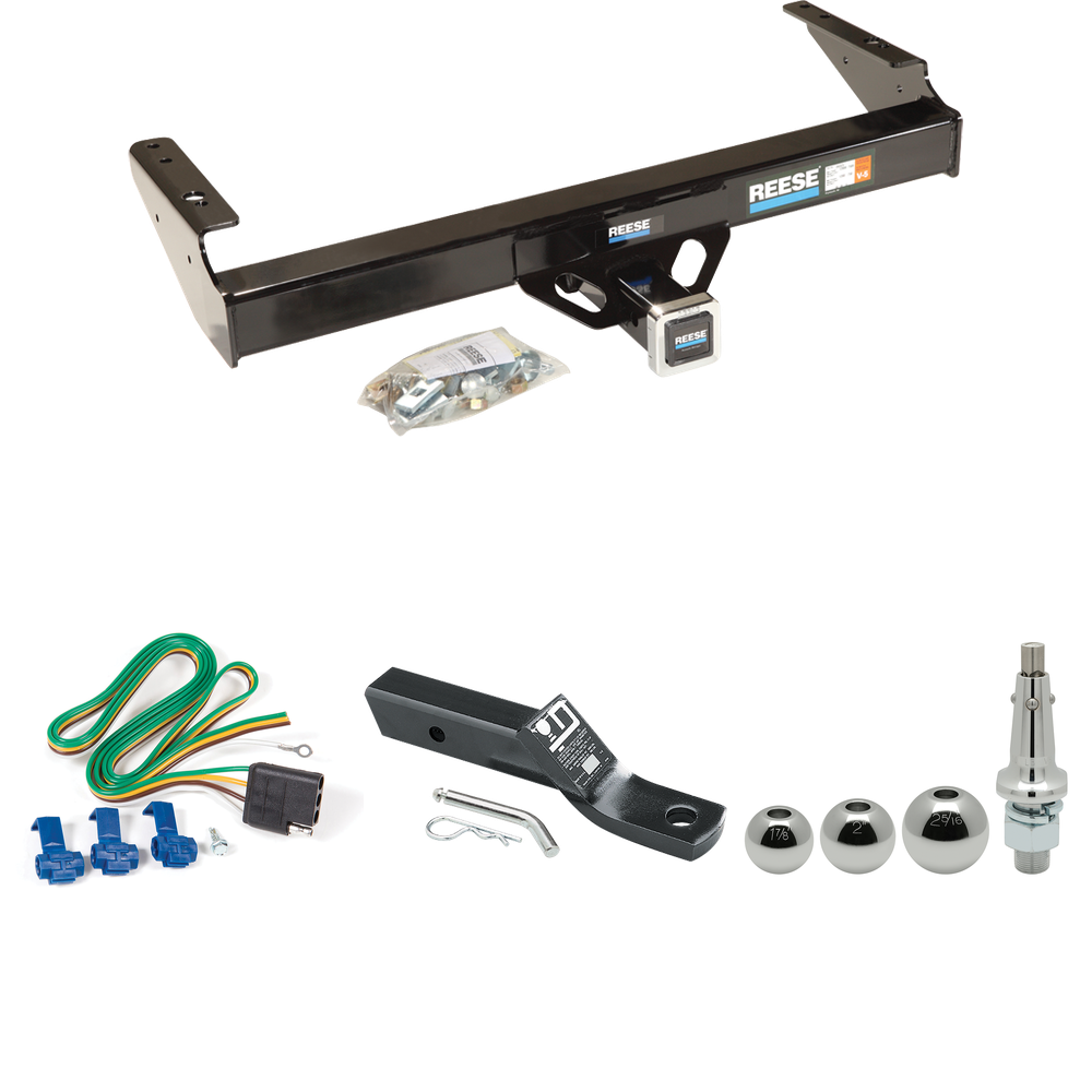 Fits 1978-1996 Ford Bronco Trailer Hitch Tow PKG w/ 4-Flat Wiring + Ball Mount w/ 2" Drop + Interchangeable Ball 1-7/8" & 2" & 2-5/16" By Reese Towpower