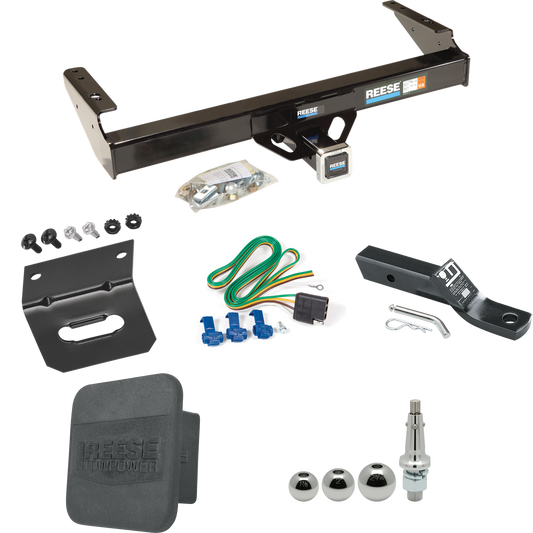 Fits 1981-1993 Dodge W250 Trailer Hitch Tow PKG w/ 4-Flat Wiring + Ball Mount w/ 2" Drop + Interchangeable Ball 1-7/8" & 2" & 2-5/16" + Wiring Bracket + Hitch Cover By Reese Towpower