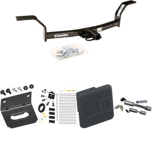 Fits 1992-2000 Honda Civic Trailer Hitch Tow PKG w/ 4-Flat Zero Contact "No Splice" Wiring Harness + Hitch Cover + Dual Hitch & Coupler Locks By Draw-Tite