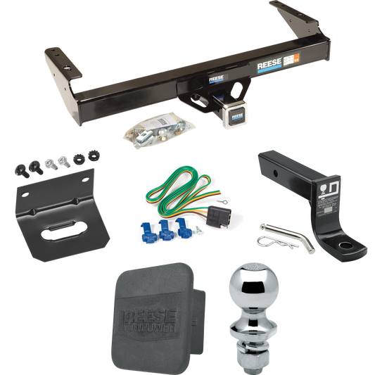 Fits 1971-1980 Dodge D200 Trailer Hitch Tow PKG w/ 4-Flat Wiring + Ball Mount w/ 4" Drop + 1-7/8" Ball + Wiring Bracket + Hitch Cover By Reese Towpower