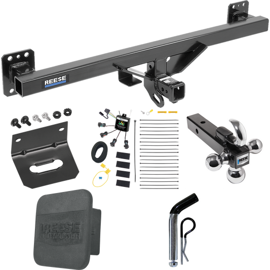 Fits 2007-2016 Audi Q7 Trailer Hitch Tow PKG w/ 4-Flat Zero Contact "No Splice" Wiring + Triple Ball Ball Mount 1-7/8" & 2" & 2-5/16" Trailer Balls w/ Tow Hook + Pin/Clip + Wiring Bracket + Hitch Cover By Reese Towpower