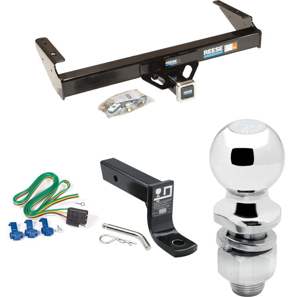 Se adapta al paquete de remolque con enganche para remolque Dodge D350 1986-1993 con cableado plano de 4 + soporte de bola con caída de 4" + bola de 2" de Reese Towpower