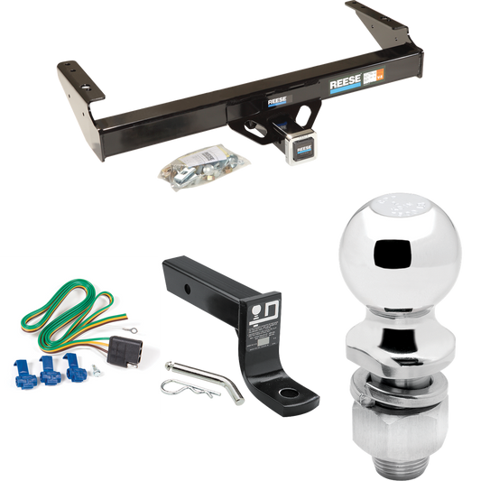 Fits 1986-1993 Dodge D350 Trailer Hitch Tow PKG w/ 4-Flat Wiring + Ball Mount w/ 4" Drop + 2" Ball By Reese Towpower