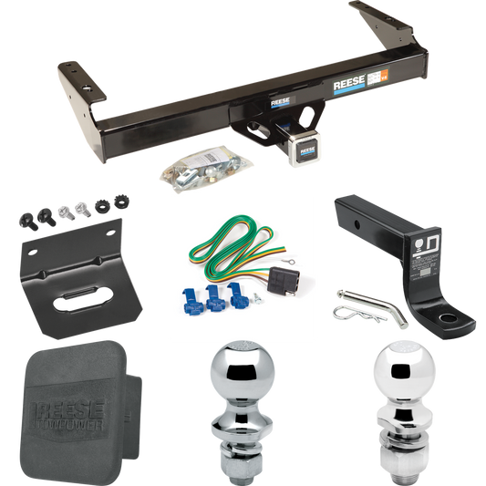 Fits 1980-1986 Ford F-150 Trailer Hitch Tow PKG w/ 4-Flat Wiring + Ball Mount w/ 4" Drop + 2" Ball + 1-7/8" Ball + Wiring Bracket + Hitch Cover (Excludes: w/Custom Fascia Models) By Reese Towpower