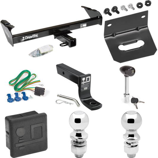 Fits 1975-1979 Ford F-100 Trailer Hitch Tow PKG w/ 4-Flat Wiring + Ball Mount w/ 4" Drop + 2" Ball + 2-5/16" Ball + Wiring Bracket + Hitch Lock + Hitch Cover By Draw-Tite