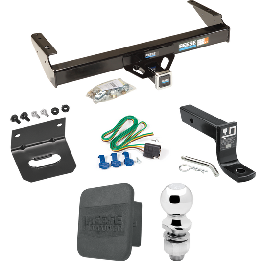 Fits 1986-1993 Dodge D350 Trailer Hitch Tow PKG w/ 4-Flat Wiring + Ball Mount w/ 4" Drop + 2" Ball + Wiring Bracket + Hitch Cover By Reese Towpower