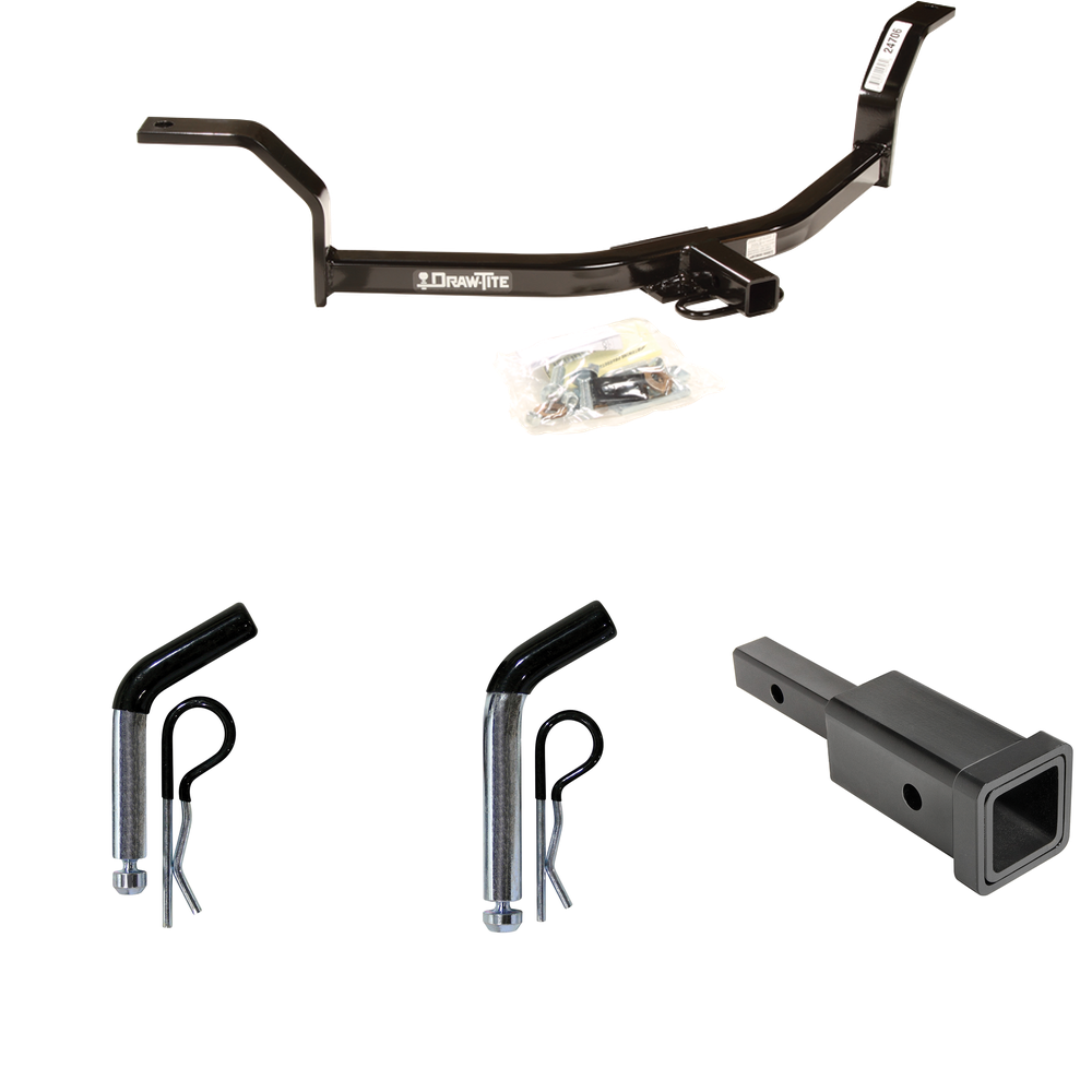 Fits 2001-2005 Honda Civic Trailer Hitch Tow PKG w/ Hitch Adapter 1-1/4" to 2" Receiver + 1/2" Pin & Clip + 5/8" Pin & Clip By Draw-Tite