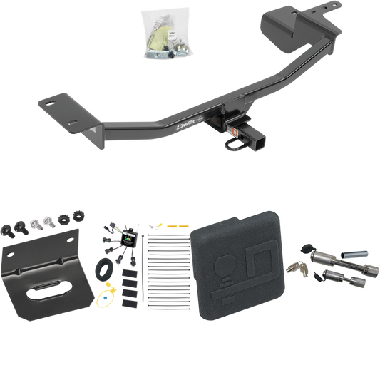 Fits 2010-2014 Volkswagen GTI Trailer Hitch Tow PKG w/ 4-Flat Zero Contact "No Splice" Wiring Harness + Hitch Cover + Dual Hitch & Coupler Locks (For Hatchback Models) By Draw-Tite