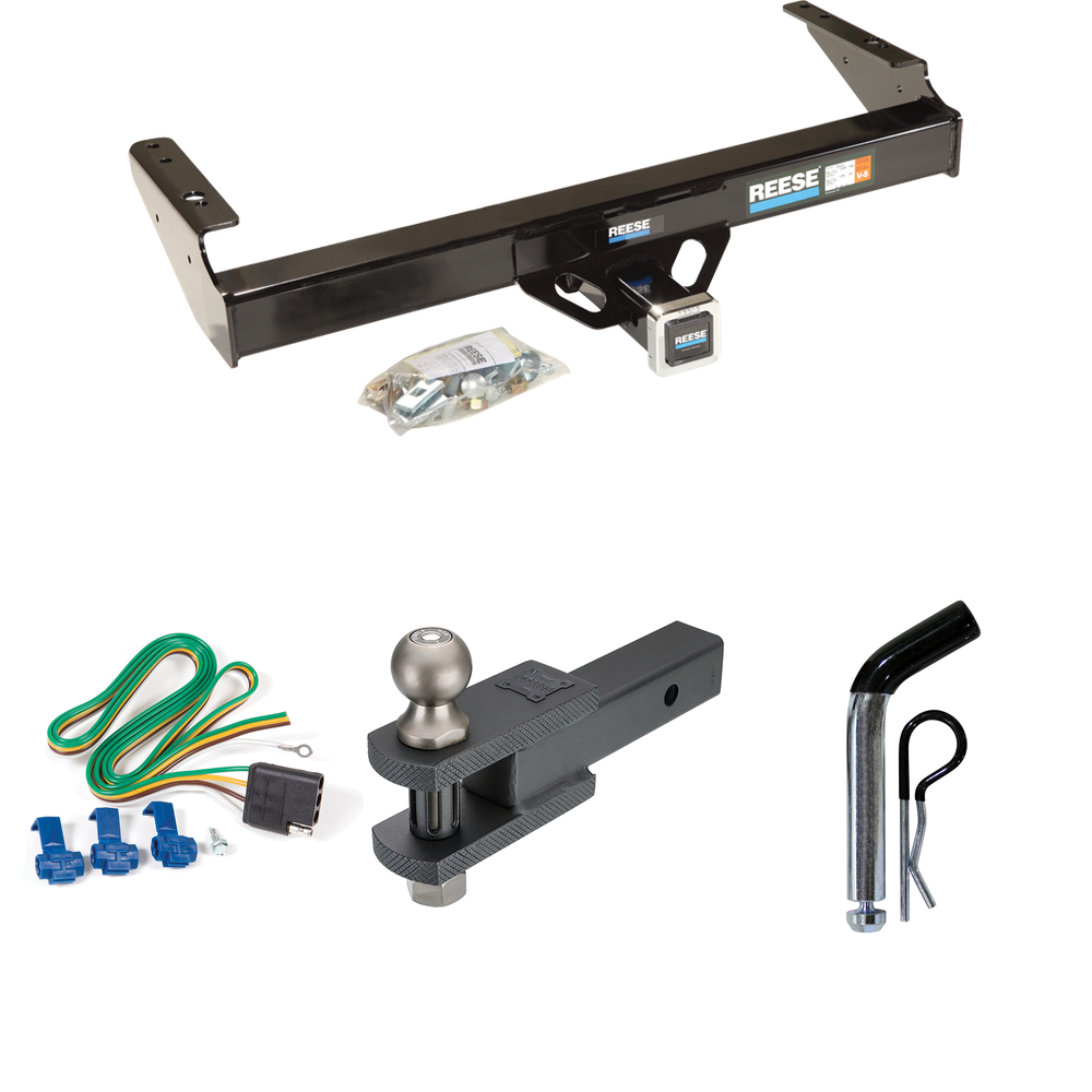 Fits 1980-1986 Ford F-350 Trailer Hitch Tow PKG w/ 4-Flat Wiring + Clevis Hitch Ball Mount w/ 2" Ball + Pin/Clip (Excludes: w/Custom Fascia Models) By Reese Towpower