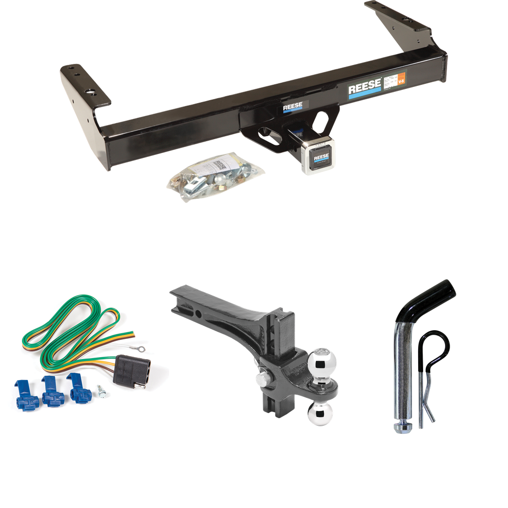 Fits 1986-1993 Dodge D350 Trailer Hitch Tow PKG w/ 4-Flat Wiring + Dual Adjustable Drop Rise Ball Ball Mount 2" & 2-5/16" Trailer Balls + Pin/Clip By Reese Towpower