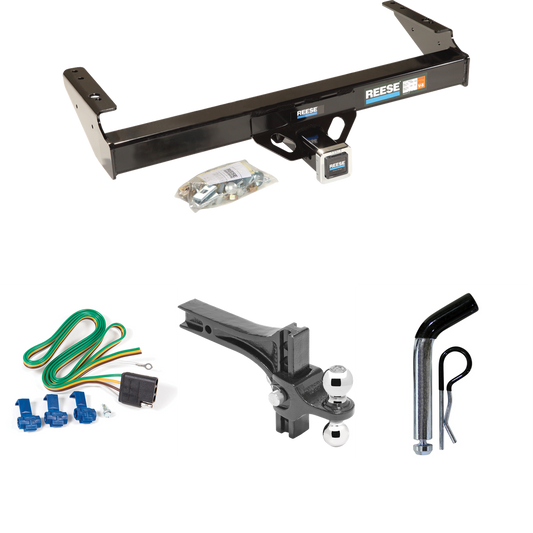 Fits 1986-1993 Dodge D350 Trailer Hitch Tow PKG w/ 4-Flat Wiring + Dual Adjustable Drop Rise Ball Ball Mount 2" & 2-5/16" Trailer Balls + Pin/Clip By Reese Towpower