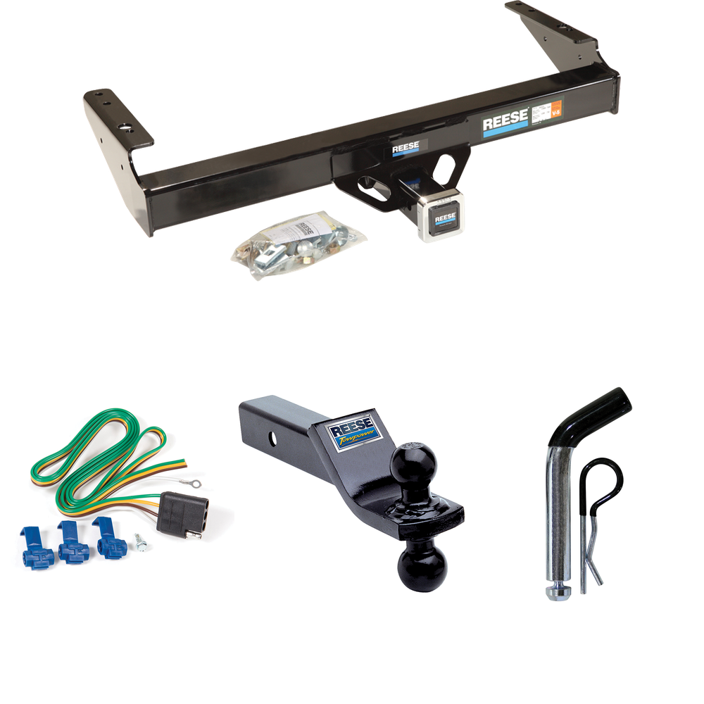 Fits 1986-1989 Dodge W100 Trailer Hitch Tow PKG w/ 4-Flat Wiring + Dual Ball Ball Mount 1-7/8" & 2" Trailer Balls + Pin/Clip By Reese Towpower