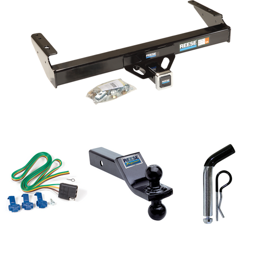 Fits 1986-1989 Dodge W100 Trailer Hitch Tow PKG w/ 4-Flat Wiring + Dual Ball Ball Mount 1-7/8" & 2" Trailer Balls + Pin/Clip By Reese Towpower