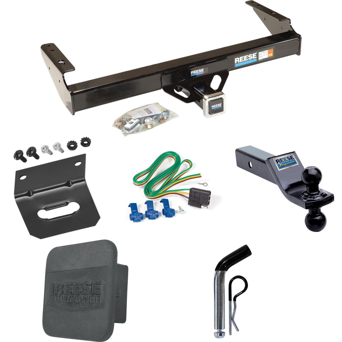 Fits 1975-1979 Ford F-150 Trailer Hitch Tow PKG w/ 4-Flat Wiring + Dual Ball Ball Mount 1-7/8" & 2" Trailer Balls + Pin/Clip + Wiring Bracket + Hitch Cover By Reese Towpower