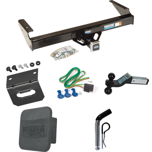 Fits 1986-1993 Dodge D150 Trailer Hitch Tow PKG w/ 4-Flat Wiring + Dual Ball Ball Mount 2" & 2-5/16" Trailer Balls + Pin/Clip + Wiring Bracket + Hitch Cover By Reese Towpower