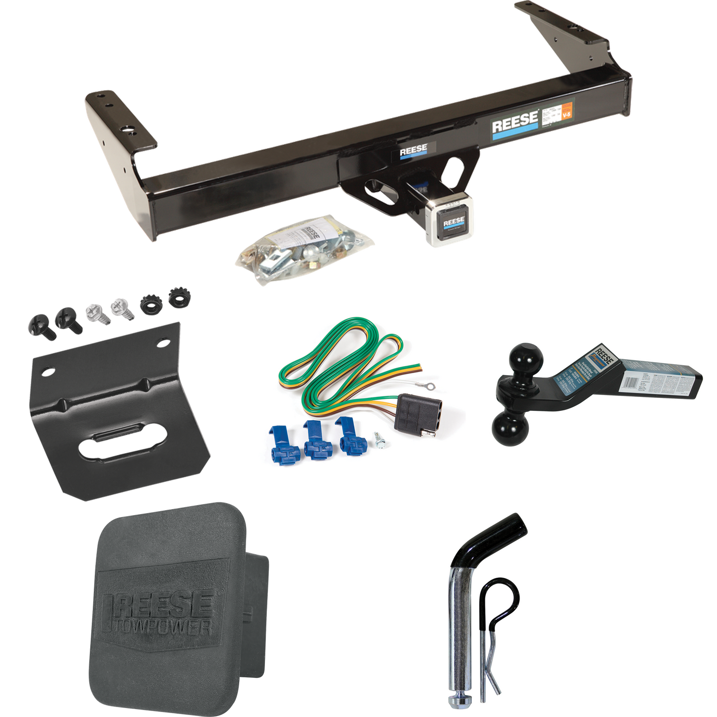 Fits 1980-1986 Ford F-250 Trailer Hitch Tow PKG w/ 4-Flat Wiring + Dual Ball Ball Mount 2" & 2-5/16" Trailer Balls + Pin/Clip + Wiring Bracket + Hitch Cover (Excludes: w/Custom Fascia Models) By Reese Towpower