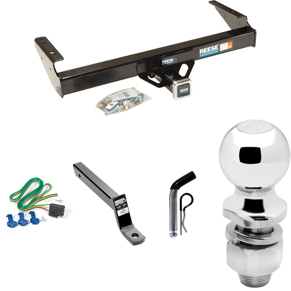 Fits 1986-1989 Dodge D100 Trailer Hitch Tow PKG w/ 4-Flat Wiring + Extended 16" Long Ball Mount w/ 4" Drop + Pin/Clip + 2" Ball By Reese Towpower