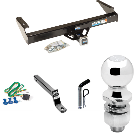 Fits 1986-1989 Dodge D100 Trailer Hitch Tow PKG w/ 4-Flat Wiring + Extended 16" Long Ball Mount w/ 4" Drop + Pin/Clip + 2" Ball By Reese Towpower