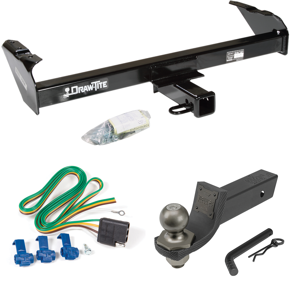 Fits 1980-1986 Ford F-350 Trailer Hitch Tow PKG w/ 4-Flat Wiring + Interlock Tactical Starter Kit w/ 2" Drop & 2" Ball (Excludes: w/Custom Fascia Models) By Draw-Tite