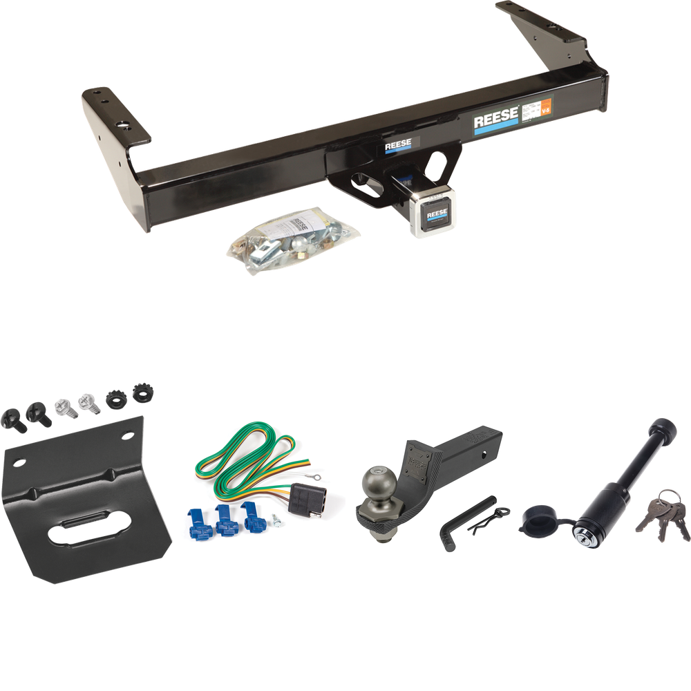 Fits 1980-1986 Ford F-350 Trailer Hitch Tow PKG w/ 4-Flat Wiring + Interlock Tactical Starter Kit w/ 2" Drop & 2" Ball + Tactical Dogbone Lock + Wiring Bracket (Excludes: w/Custom Fascia Models) By Reese Towpower