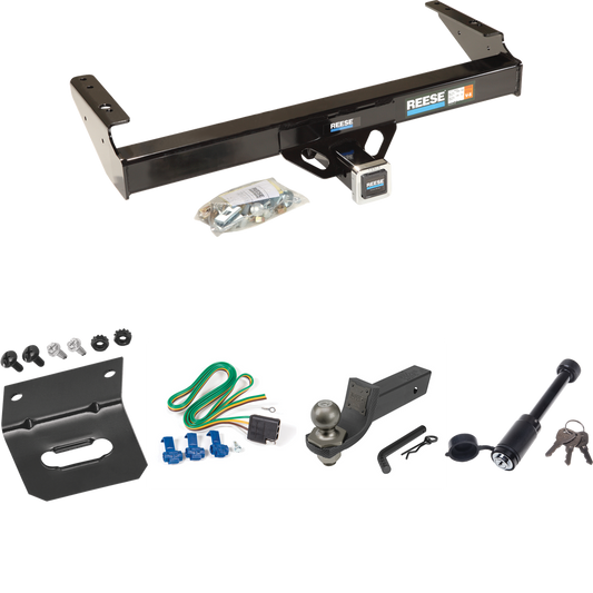 Fits 1980-1986 Ford F-350 Trailer Hitch Tow PKG w/ 4-Flat Wiring + Interlock Tactical Starter Kit w/ 2" Drop & 2" Ball + Tactical Dogbone Lock + Wiring Bracket (Excludes: w/Custom Fascia Models) By Reese Towpower