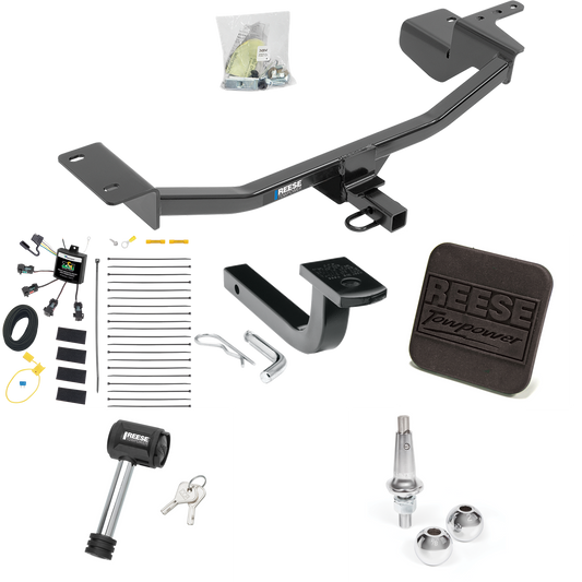 Fits 2010-2014 Volkswagen GTI Trailer Hitch Tow PKG w/ 4-Flat Zero Contact "No Splice" Wiring Harness + Draw-Bar + Interchangeable 1-7/8" & 2" Balls + Hitch Cover + Hitch Lock (For Hatchback Models) By Reese Towpower