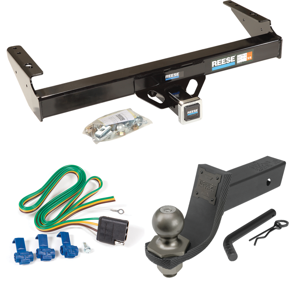 Fits 1971-1979 Dodge D100 Trailer Hitch Tow PKG w/ 4-Flat Wiring + Interlock Tactical Starter Kit w/ 3-1/4" Drop & 2" Ball By Reese Towpower