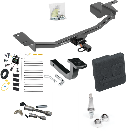 Fits 2010-2012 Volkswagen GTI Trailer Hitch Tow PKG w/ 4-Flat Zero Contact "No Splice" Wiring Harness + Draw-Bar + Interchangeable 1-7/8" & 2" Balls + Hitch Cover + Dual Hitch & Coupler Locks (For Hatchback, (Canada Only) Models) By Draw-Tite