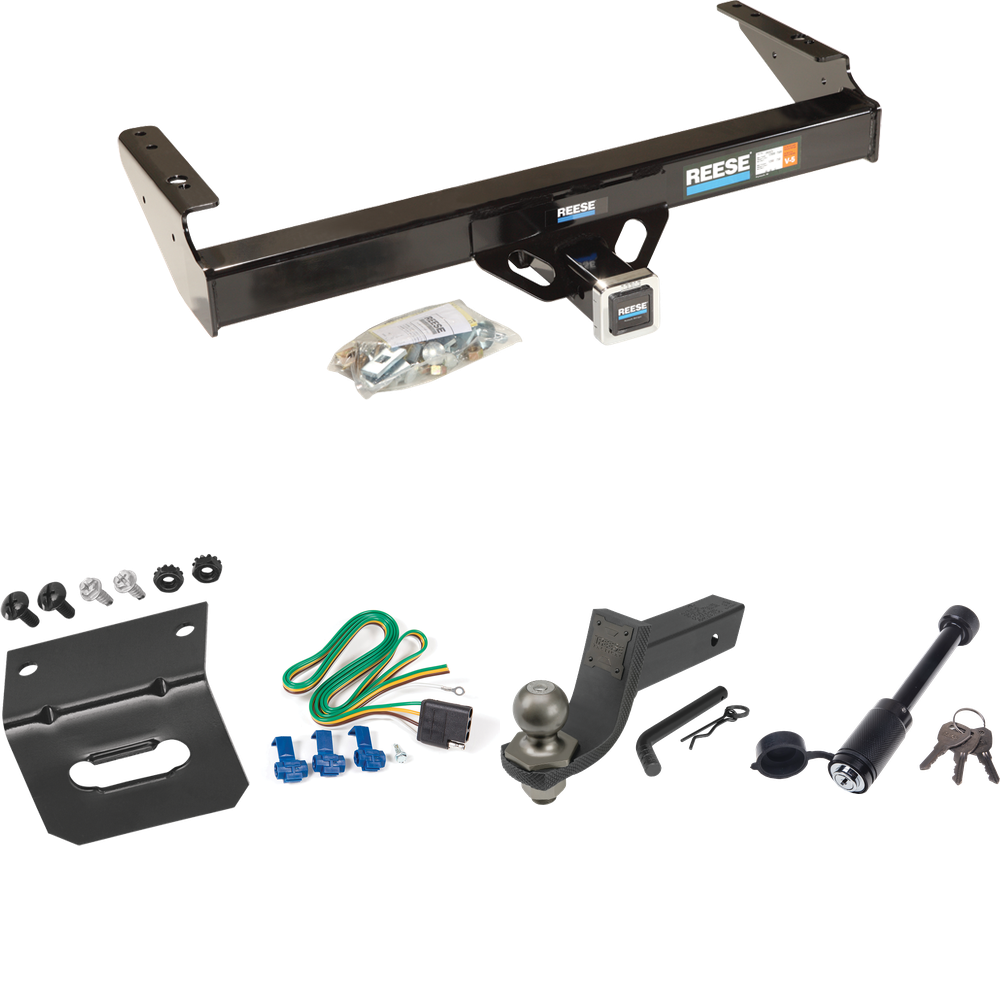 Fits 1975-1979 Ford F-100 Trailer Hitch Tow PKG w/ 4-Flat Wiring + Interlock Tactical Starter Kit w/ 3-1/4" Drop & 2" Ball + Tactical Dogbone Lock + Wiring Bracket By Reese Towpower